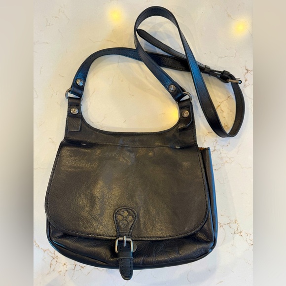 Patricia Nash Black Leather Crossbody Saddle Bag Adjustable Shoulder Strap - Picture 1 of 16